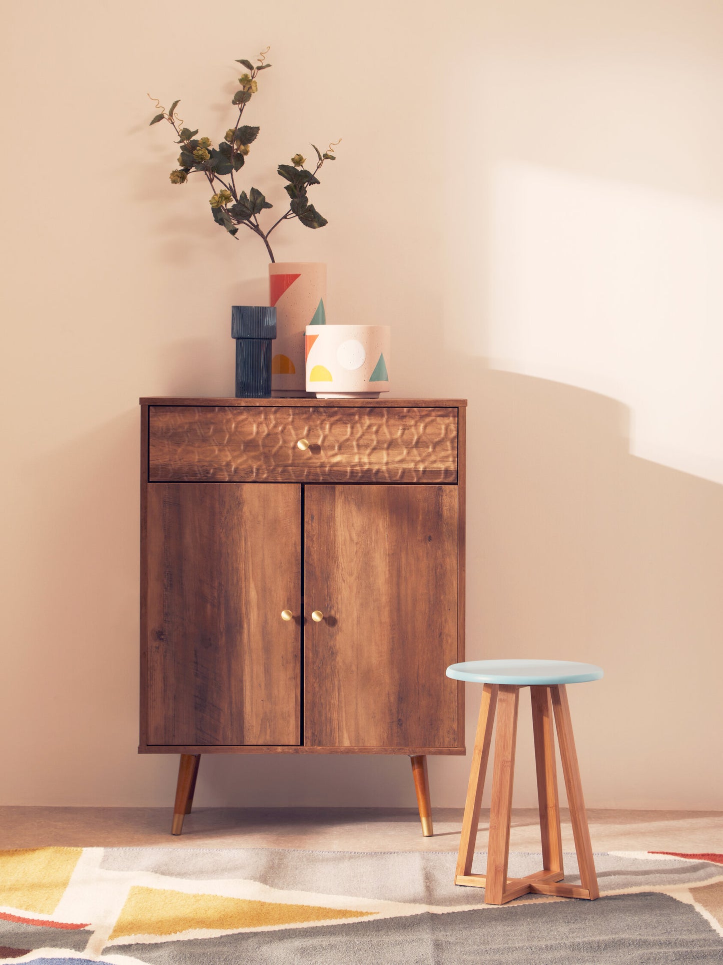 Oscar Wood Veneer 2 Door and 1 Drawer Cabinet