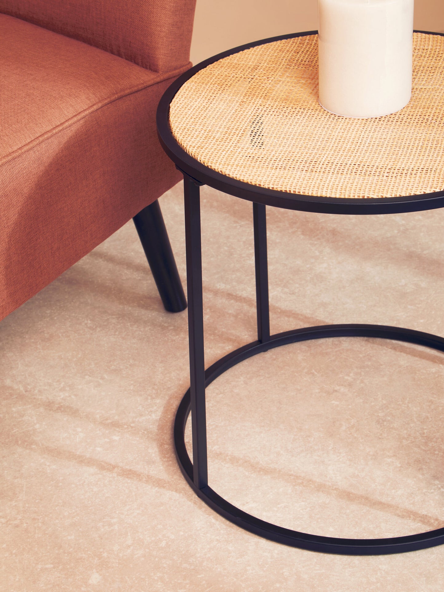 Indy Natural Rattan Industrial Round Side Table
