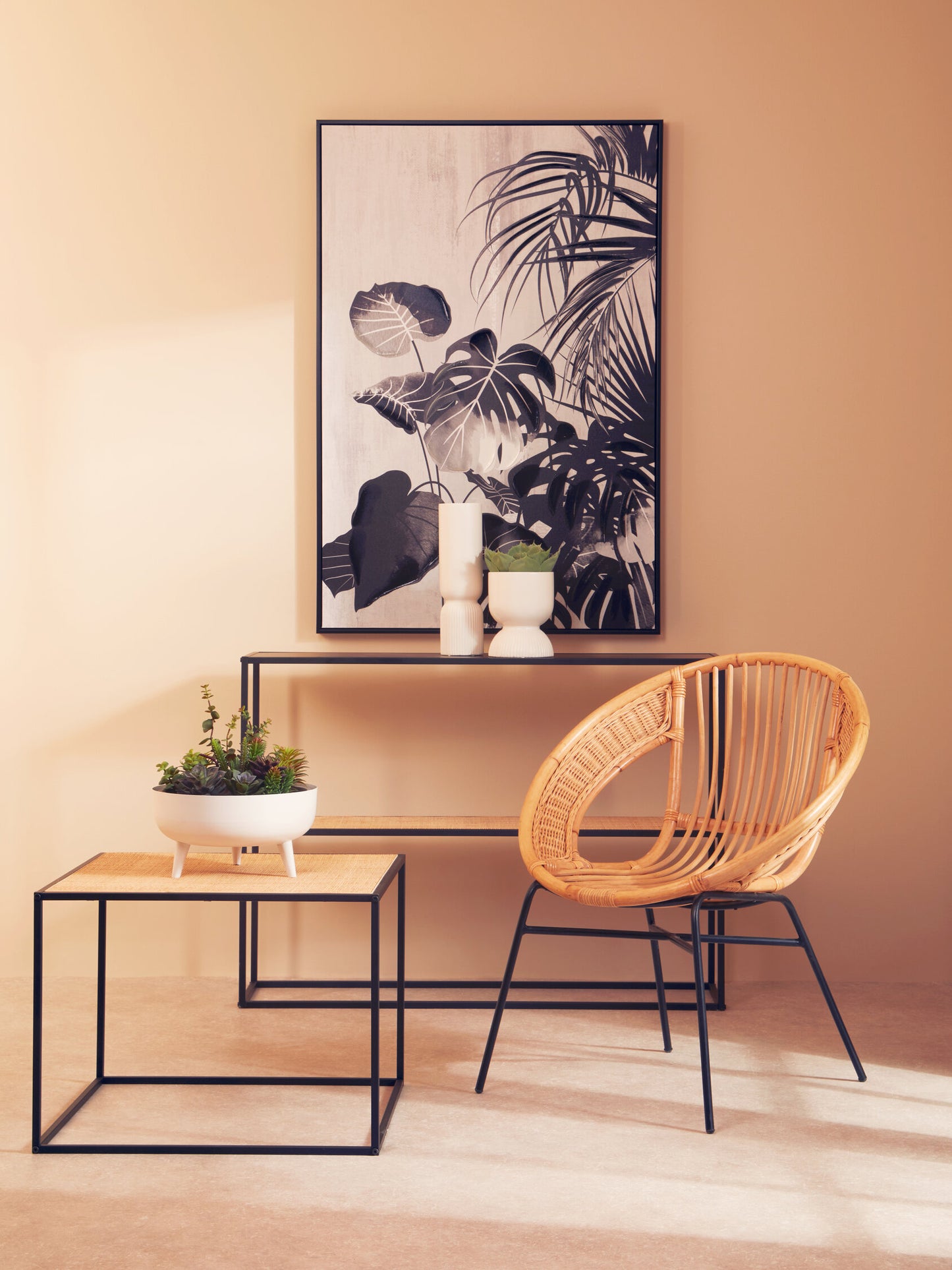 Indy Rattan And Metal Coffee Table