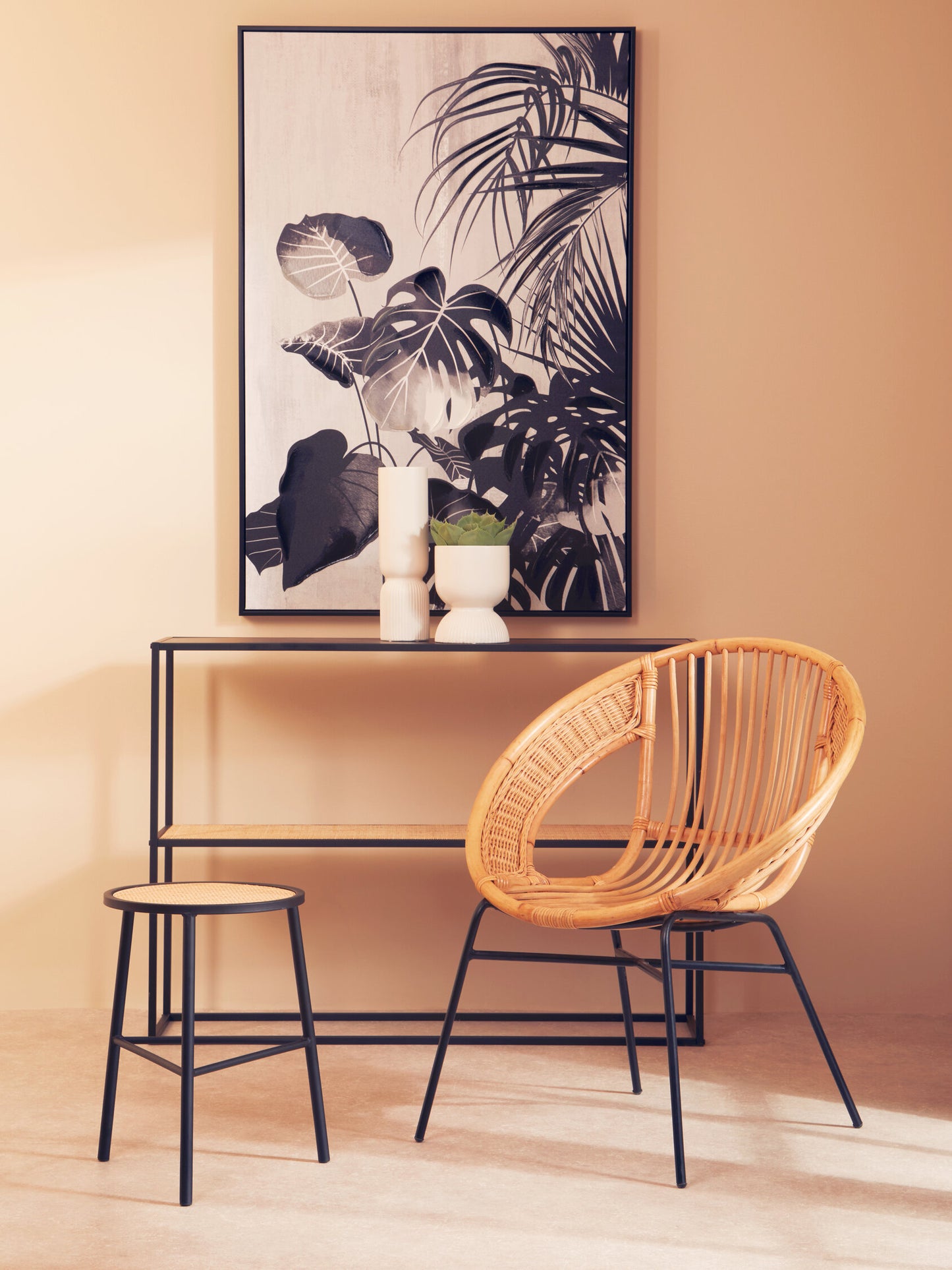 Indy 2 Tier Rattan And Metal Console Table