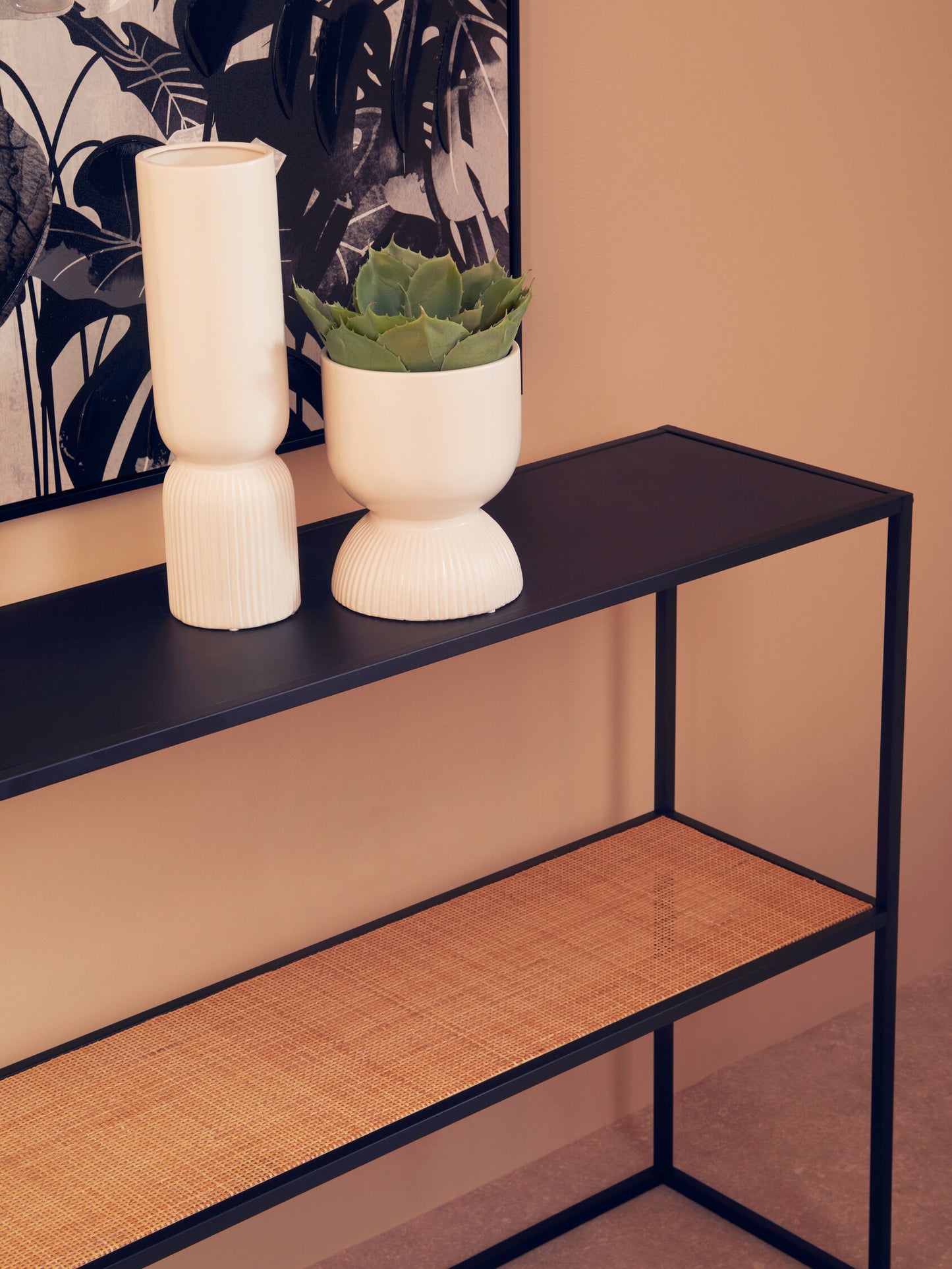 Indy 2 Tier Rattan And Metal Console Table