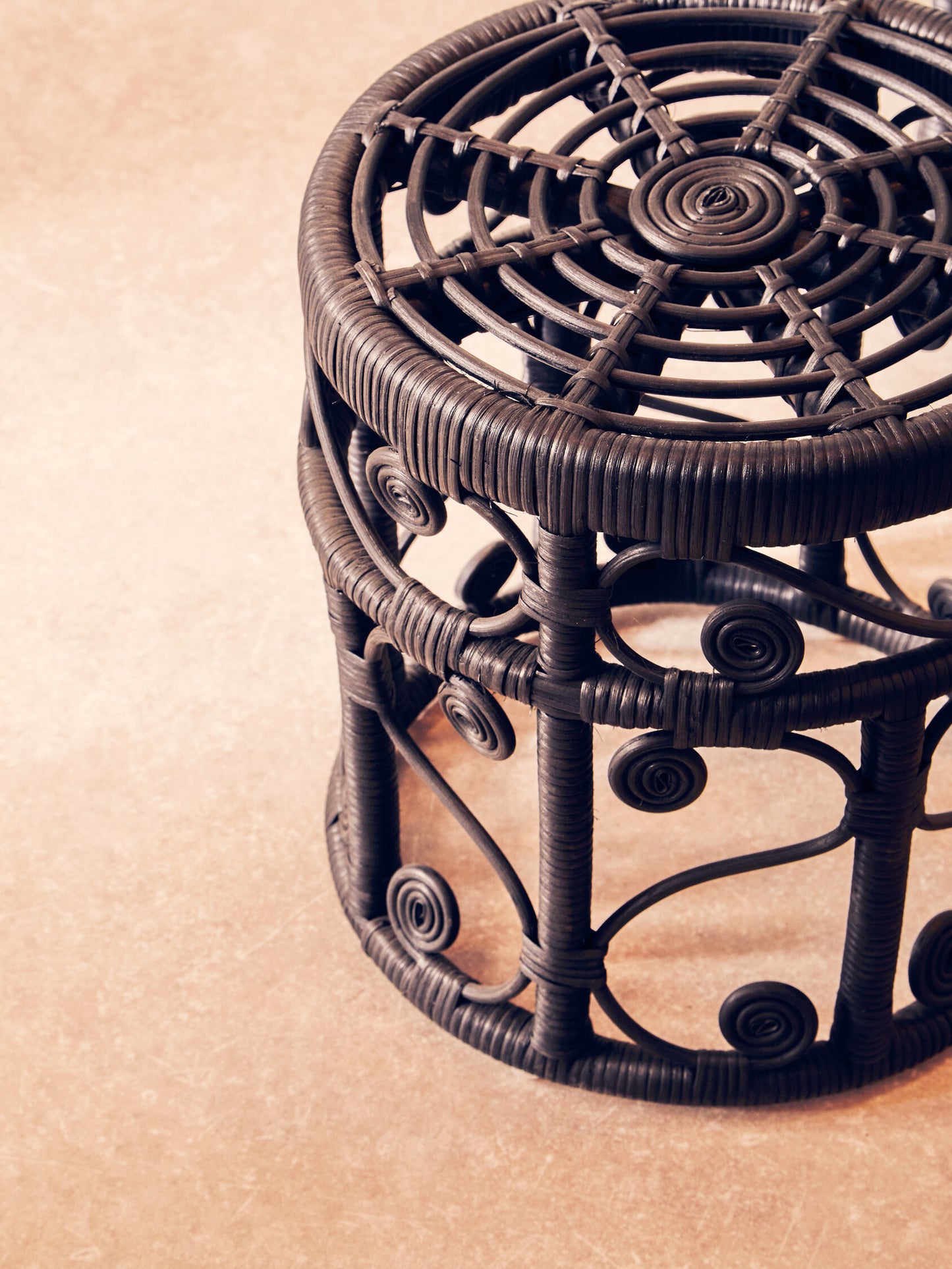 India Set of 2 Black Rattan Boho Side Tables