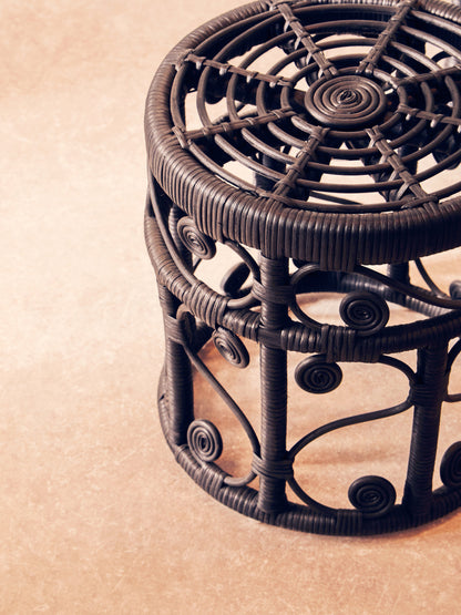 India Set of 2 Black Rattan Boho Side Tables