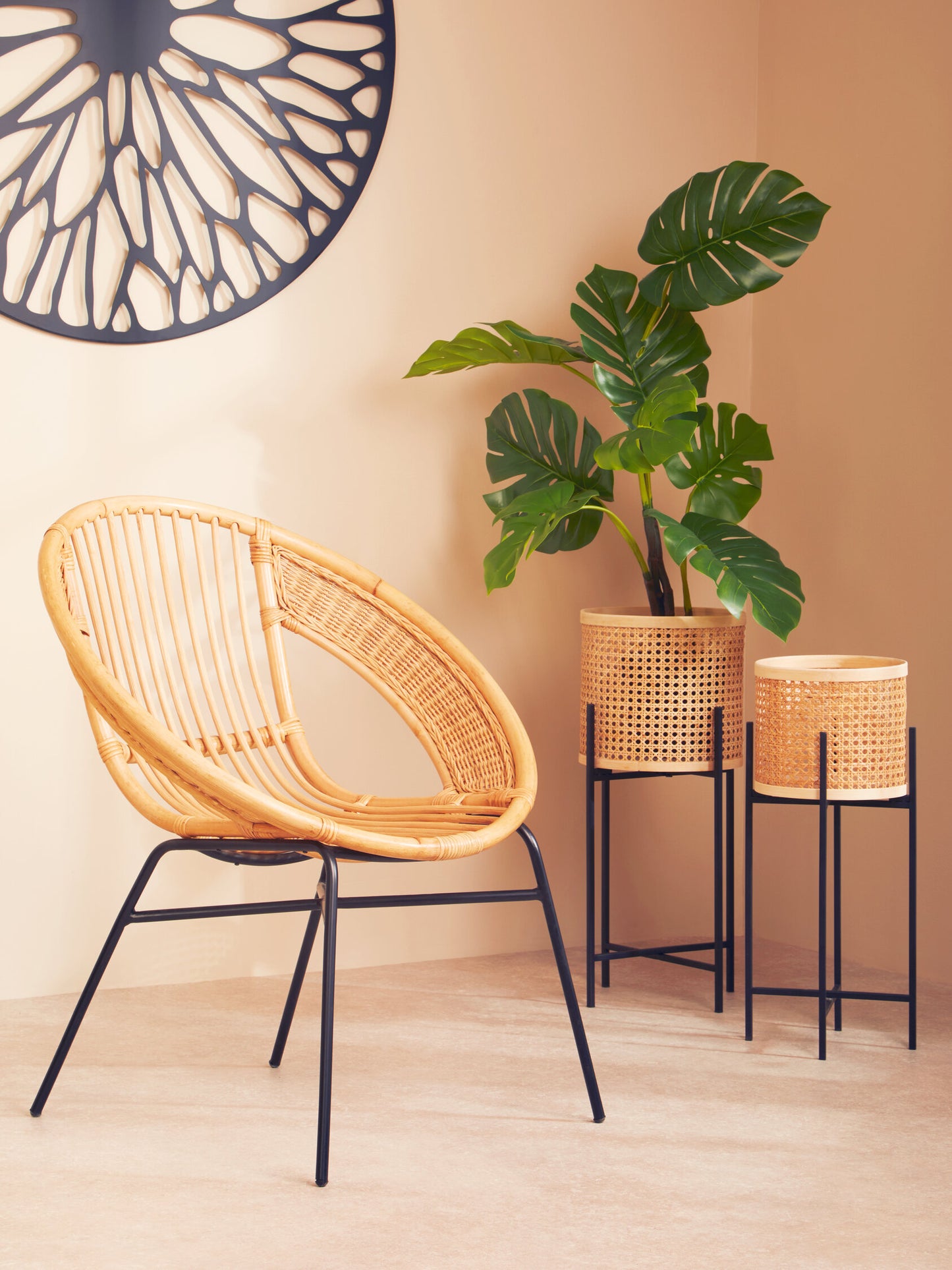 Indy Small Natural Rattan Planter with Metal Stand
