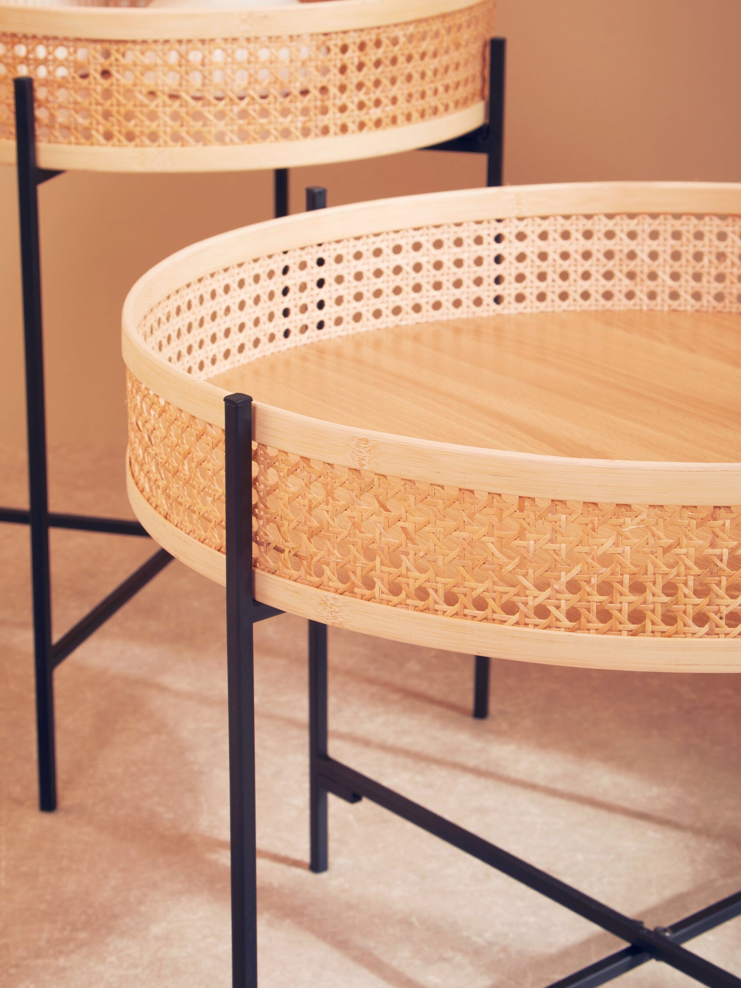 Indy Rattan Coffee Table With Cross Metal Base