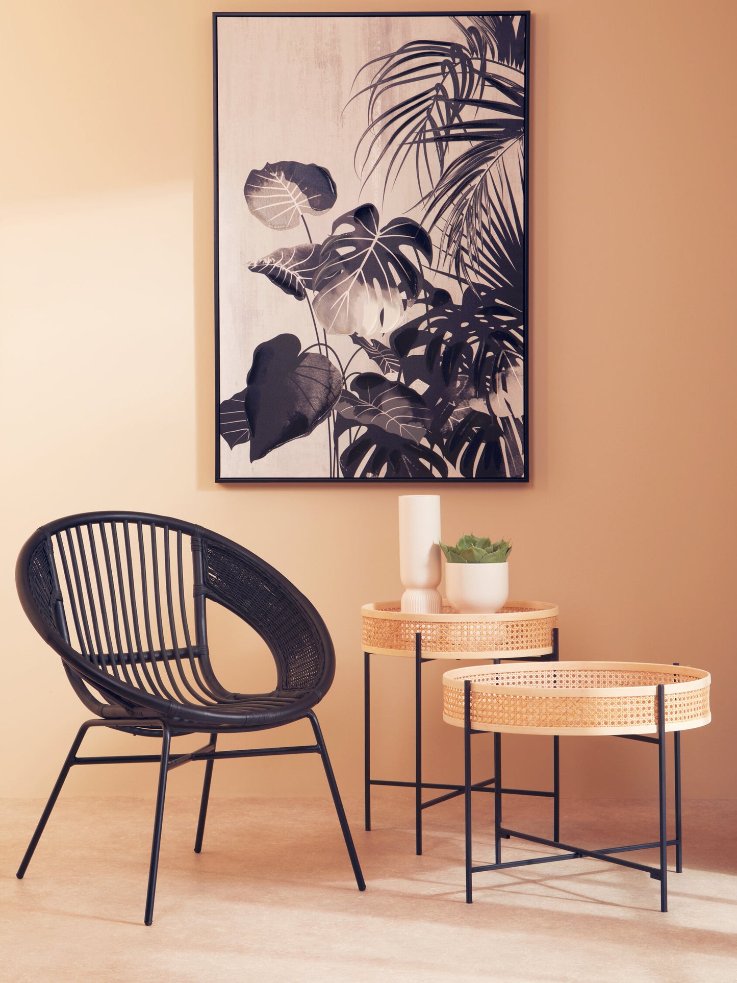 Indy Rattan Side Table With Metal Legs