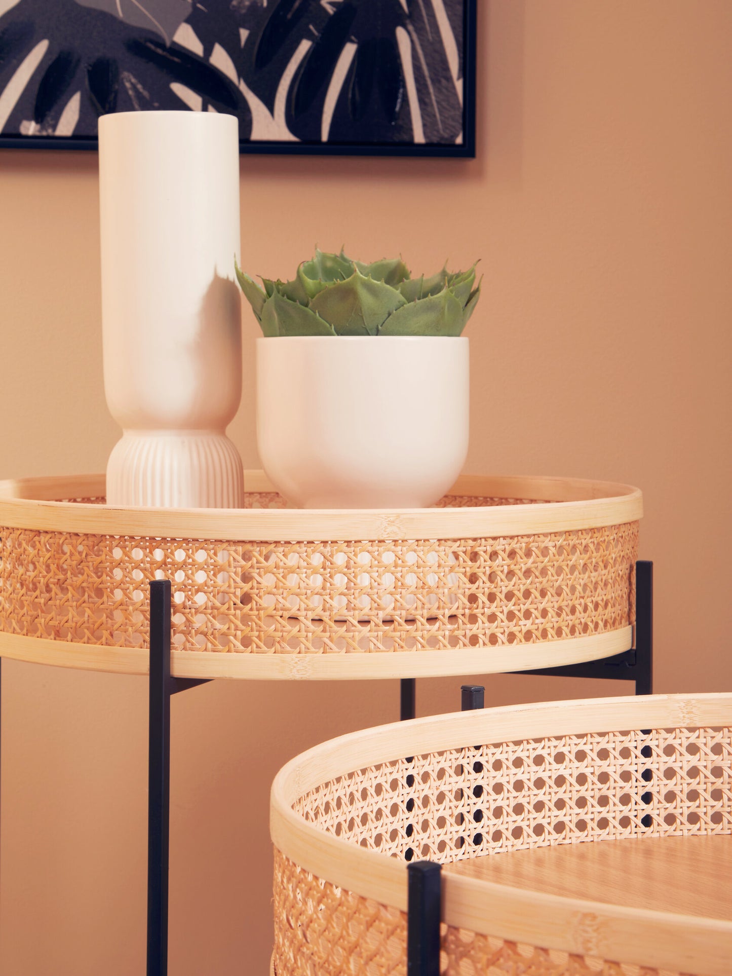 Indy Rattan Side Table With Metal Legs