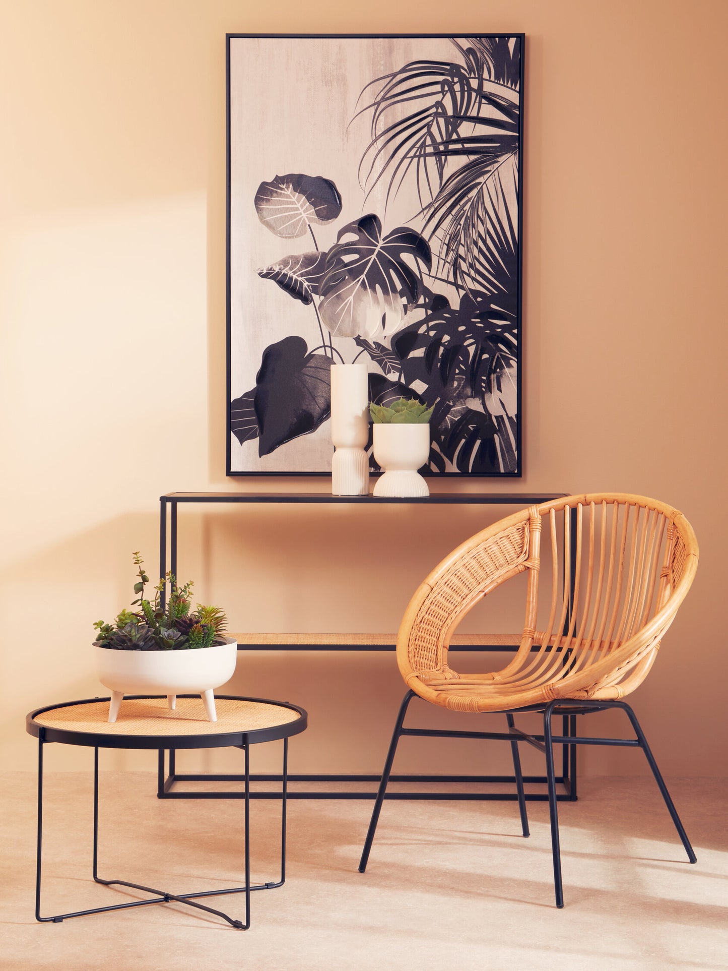 Indy Natural Rattan Industrial Round Coffee Table
