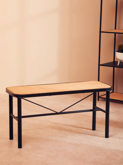 Indy Natural Rattan Industrial Metal Bench