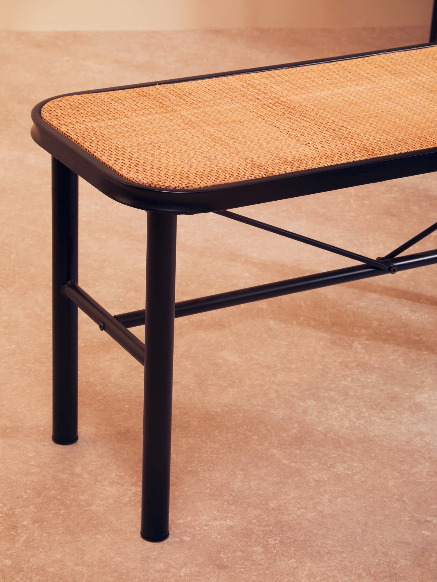 Indy Natural Rattan Industrial Metal Bench