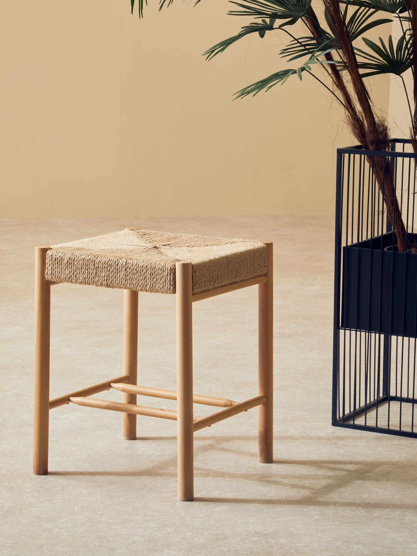 Bali Natural Rope Beechwood Boho Bar Stool