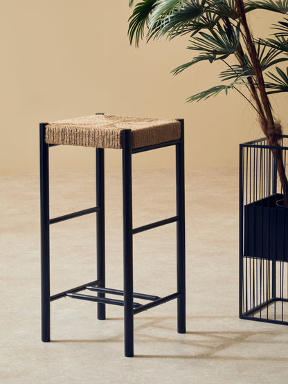 Bali Natural Rope and Black Wood Bar Stool