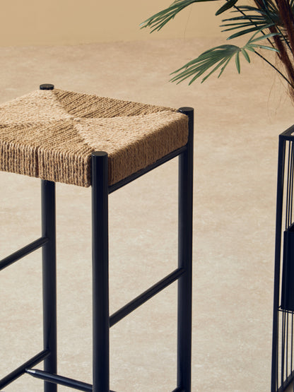 Bali Natural Rope and Black Wood Bar Stool