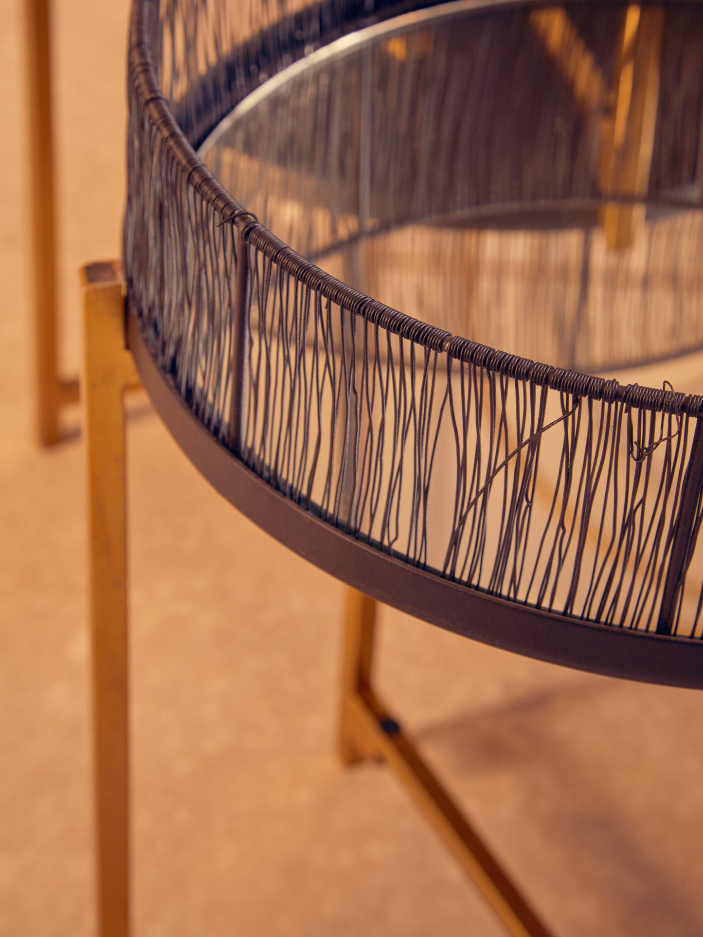 Artemis Set Of 2 Black Wire And Gold Frame Side Tables
