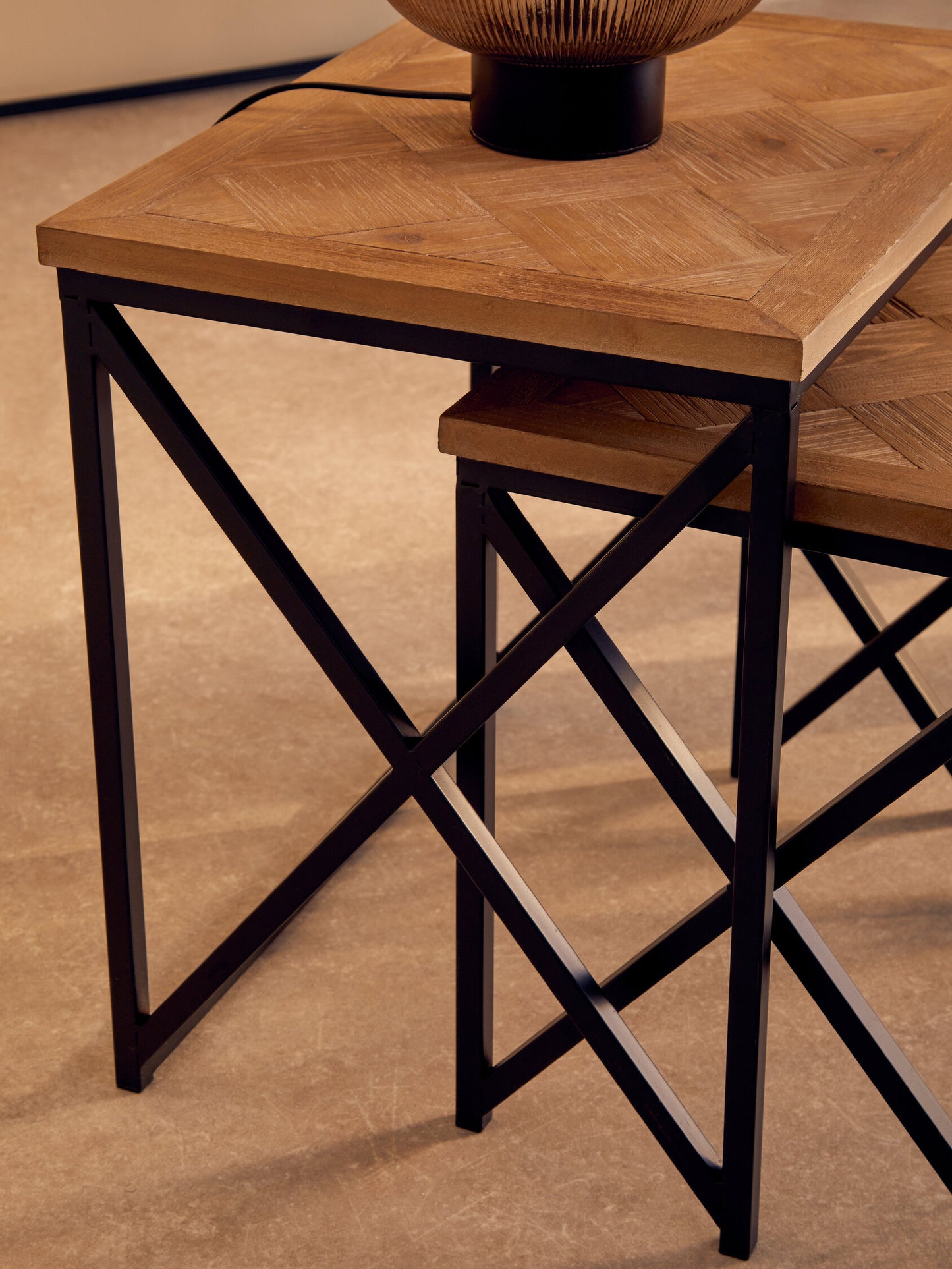 Alexander Parquet Fir Wood Set Of 2 Nesting Tables