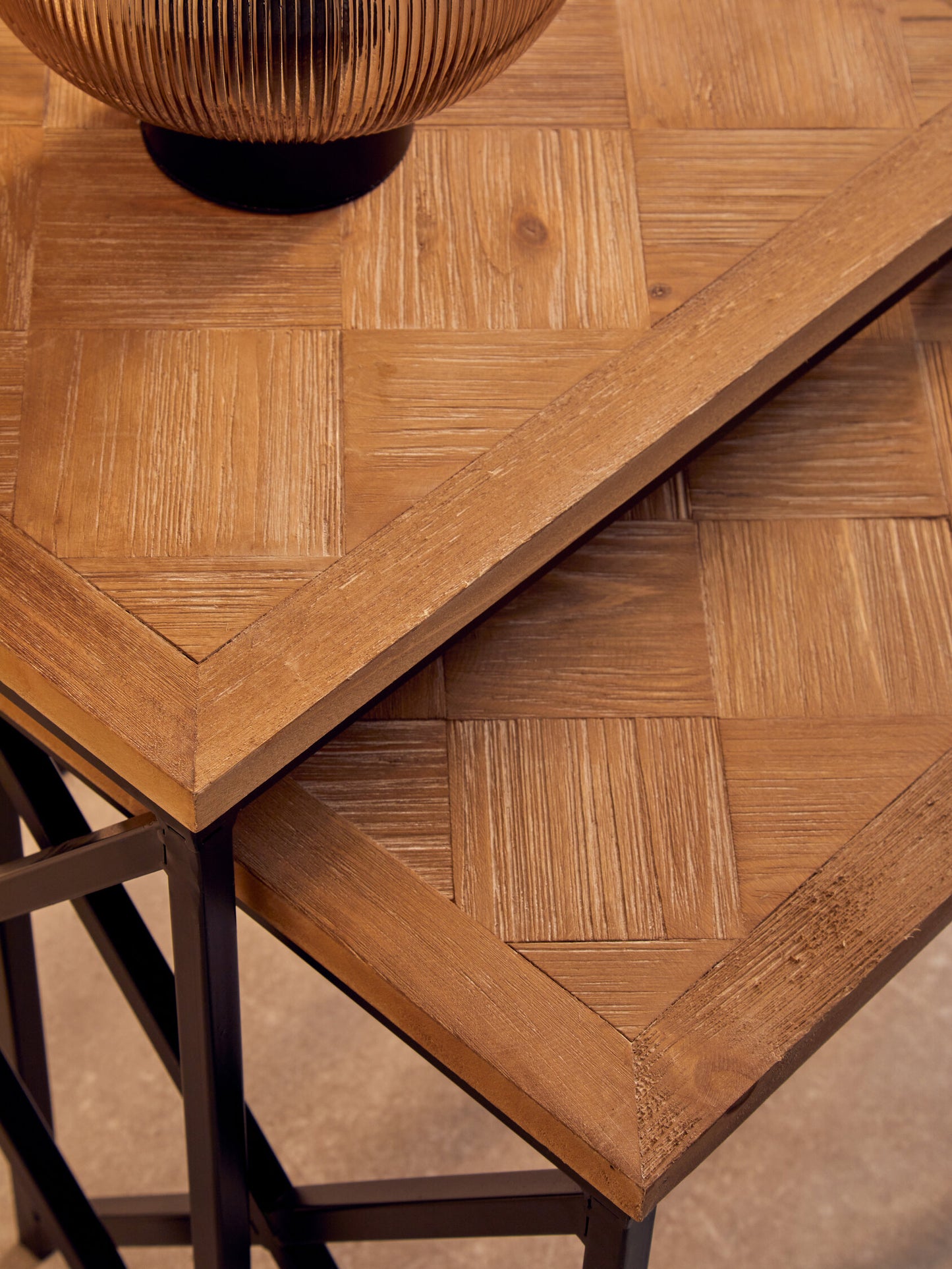 Alexander Parquet Fir Wood Set Of 2 Nesting Tables