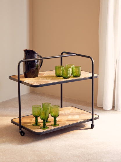 Alexander Parquet Fir Wood Industrial Bar Trolley