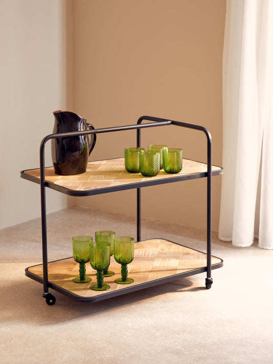 Alexander Parquet Fir Wood Industrial Bar Trolley