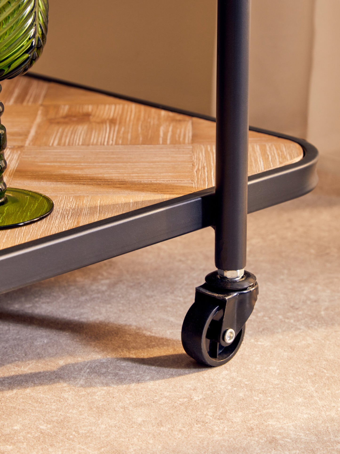 Alexander Parquet Fir Wood Industrial Bar Trolley