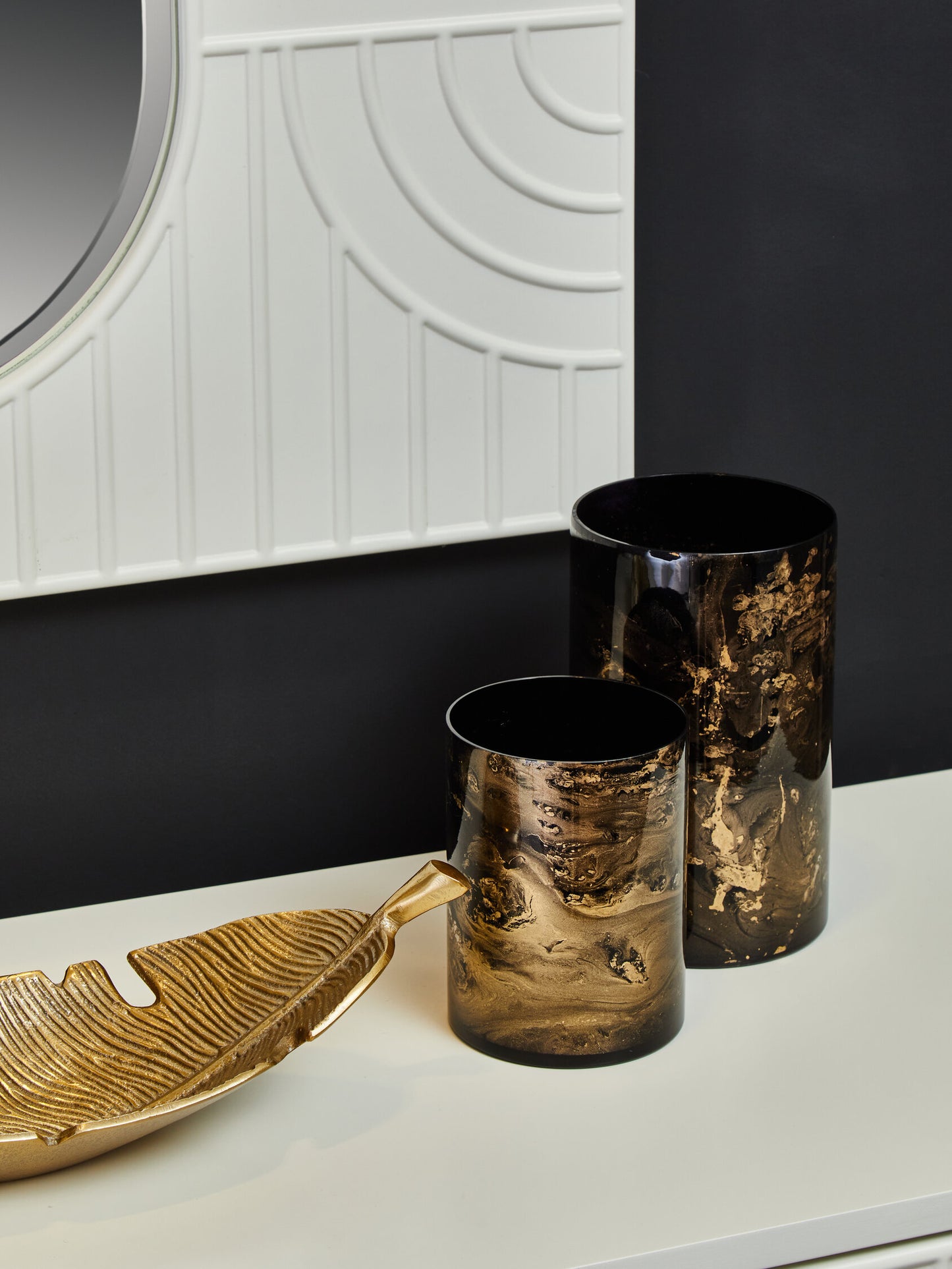 Luxe Decor Small Black Gold Marble Glass Candle Holder