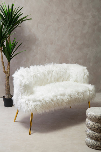 Heidi Fur Effect 2 Seater Sofa with Gold Legs