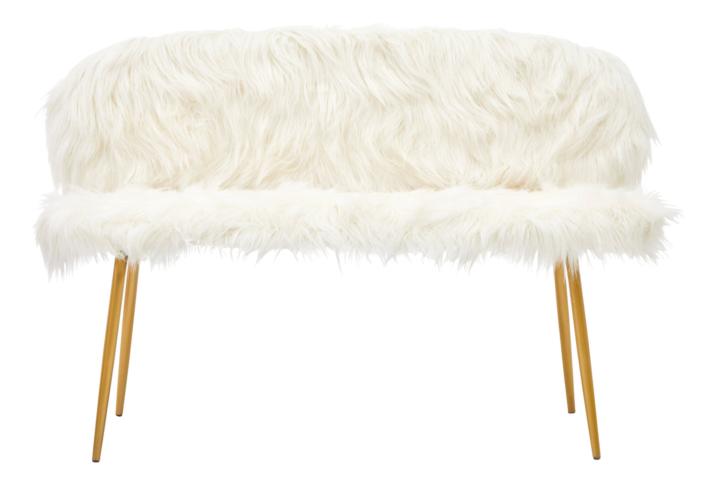 Angelina White Faux Fur 2 Seat Sofa With Gold Finish Legs