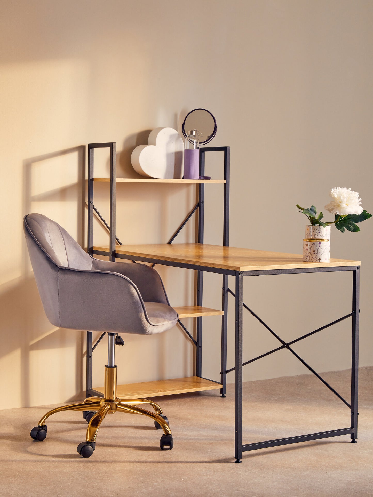 Amara Grey Velvet And Gold Base Home Office Chair