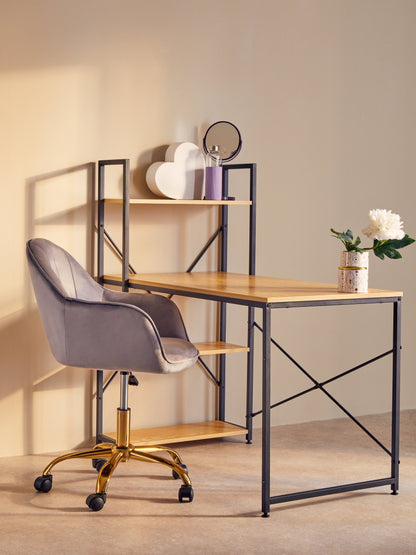 Amara Grey Velvet And Gold Base Home Office Chair