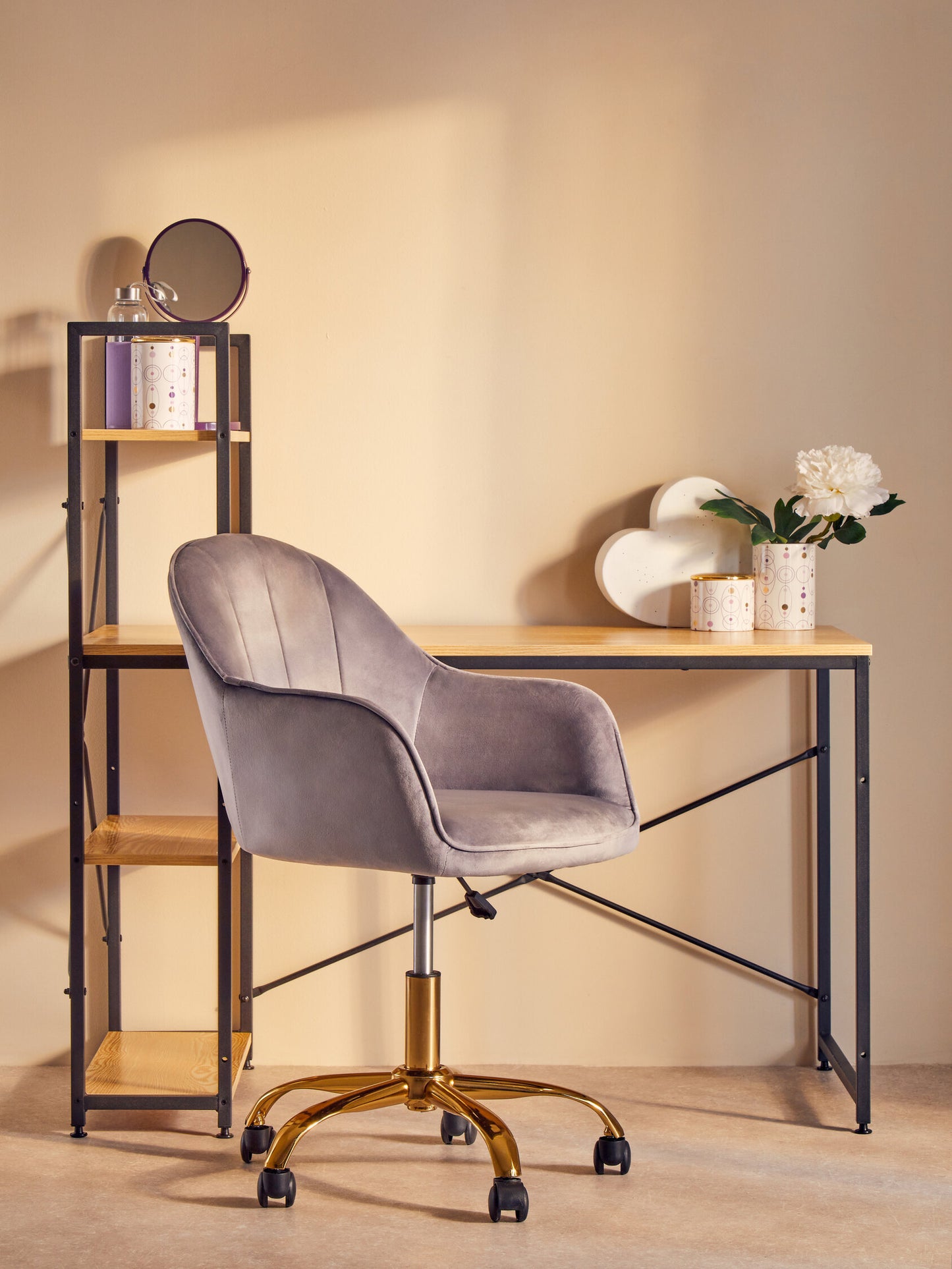 Amara Grey Velvet And Gold Base Home Office Chair