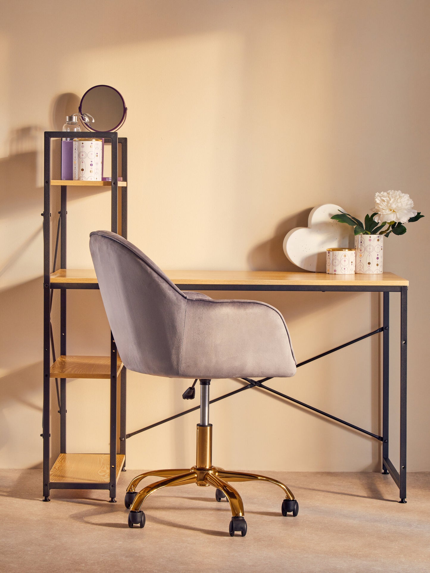 Amara Grey Velvet And Gold Base Home Office Chair