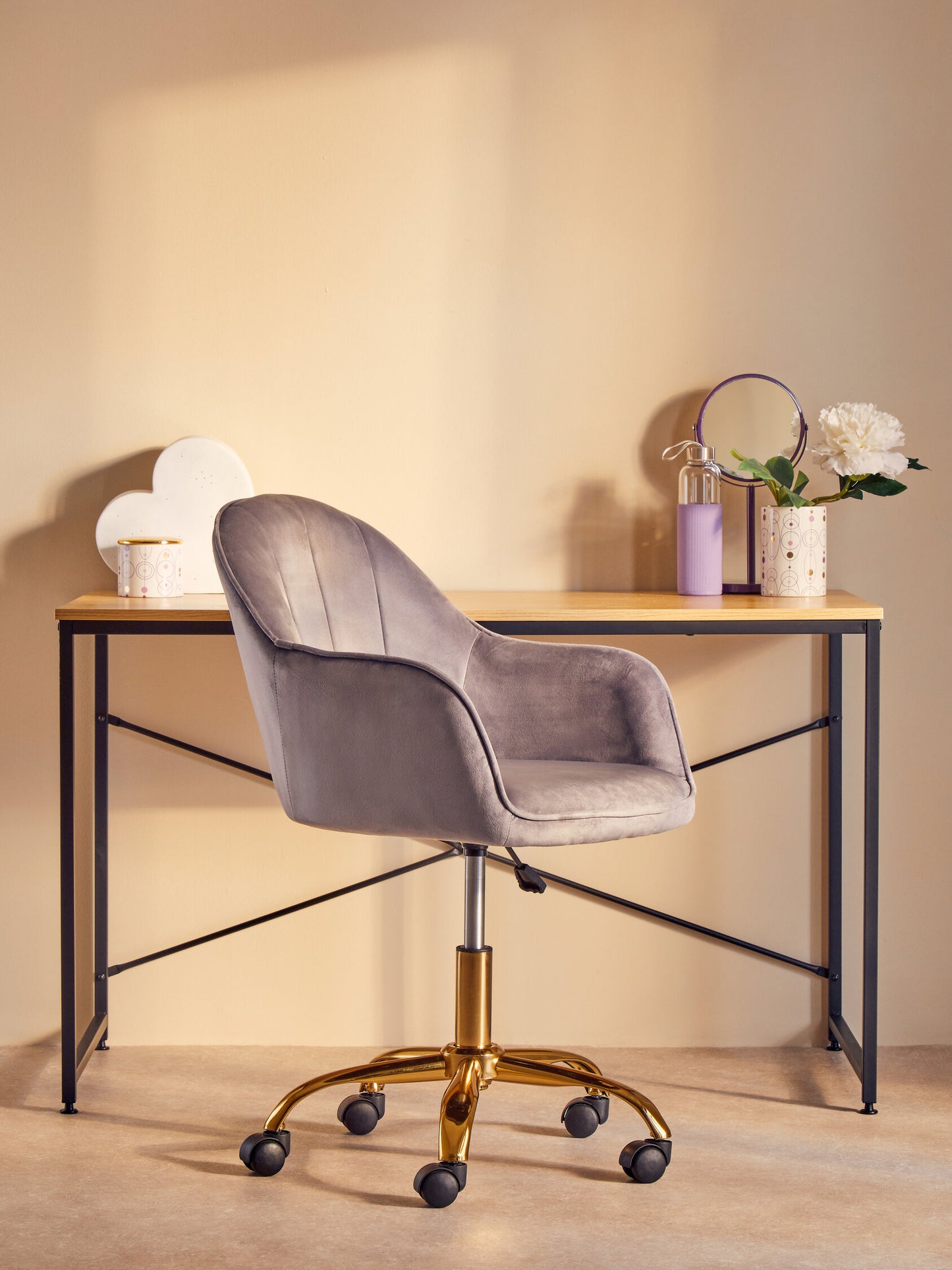 Amara Grey Velvet And Gold Base Home Office Chair