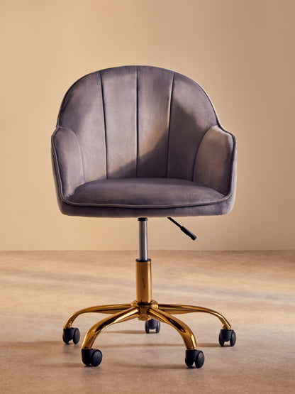 Amara Grey Velvet And Gold Base Home Office Chair