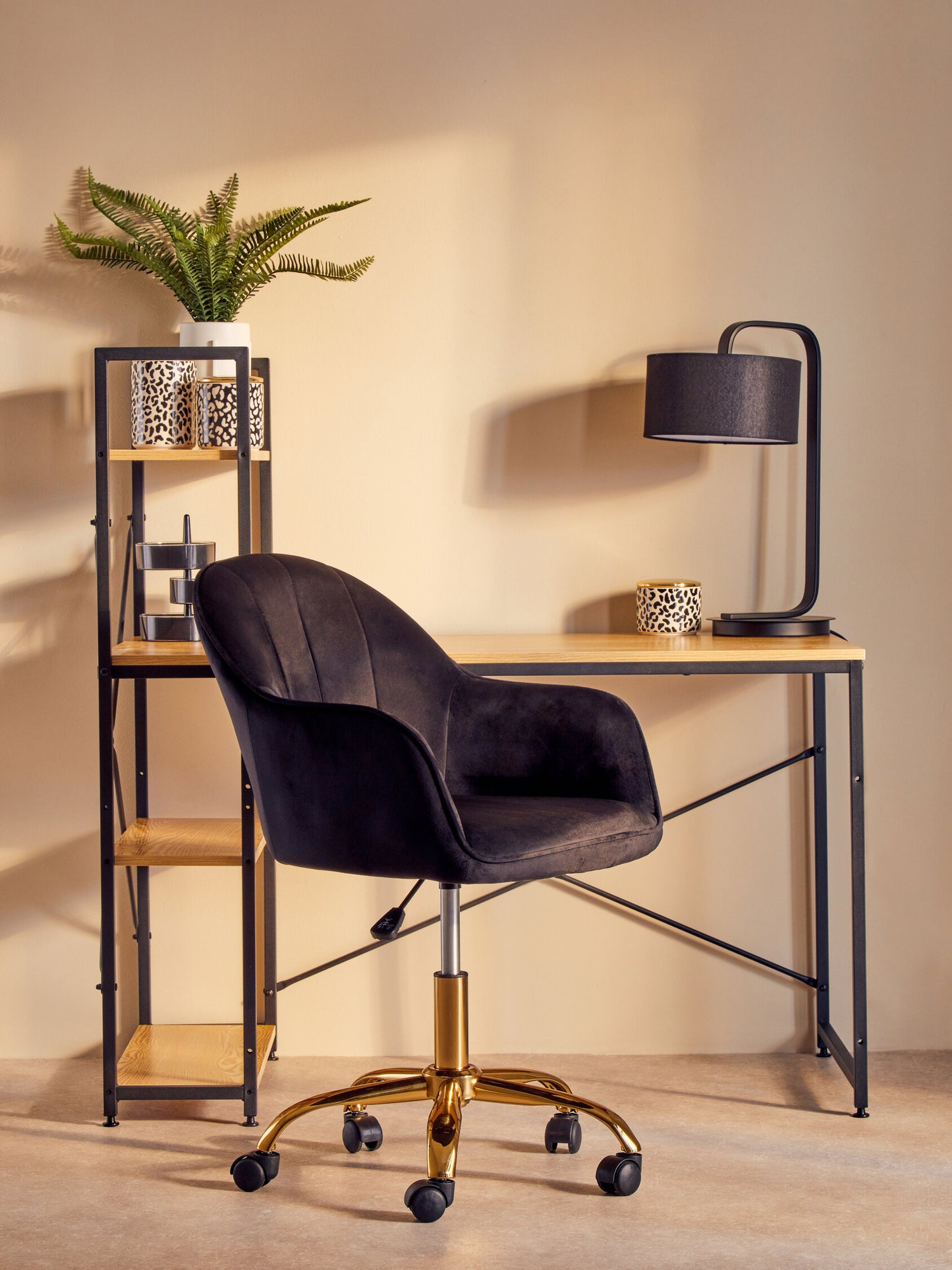 Amara Black Velvet And Gold Base Home Office Chair
