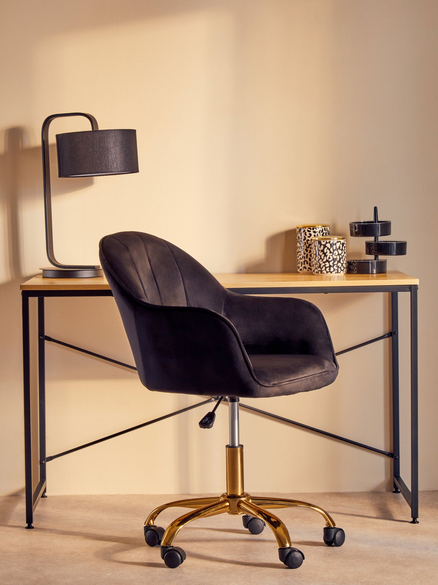 Amara Black Velvet And Gold Base Home Office Chair
