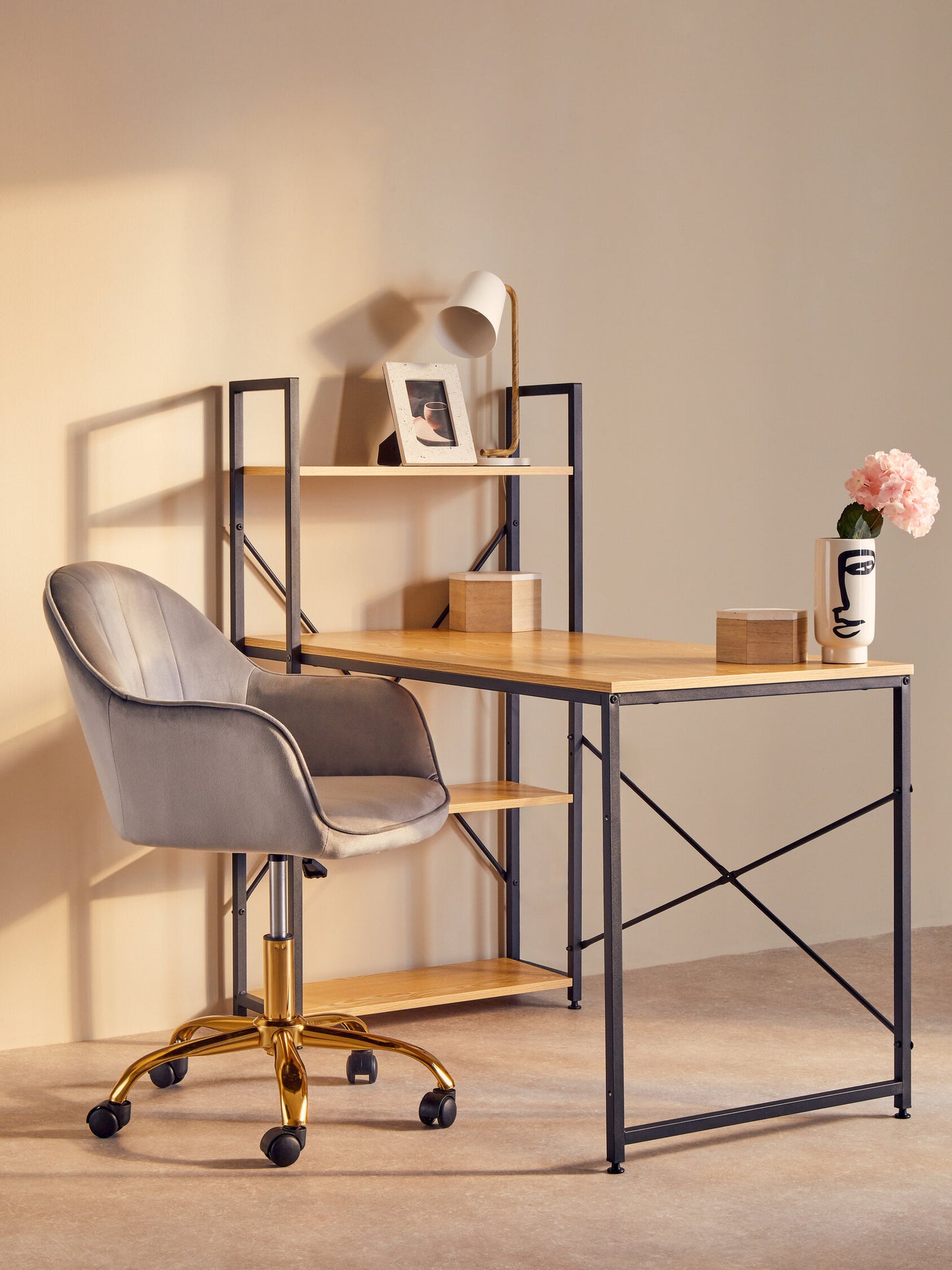 Amara Grey Velvet And Gold Home Office Chair