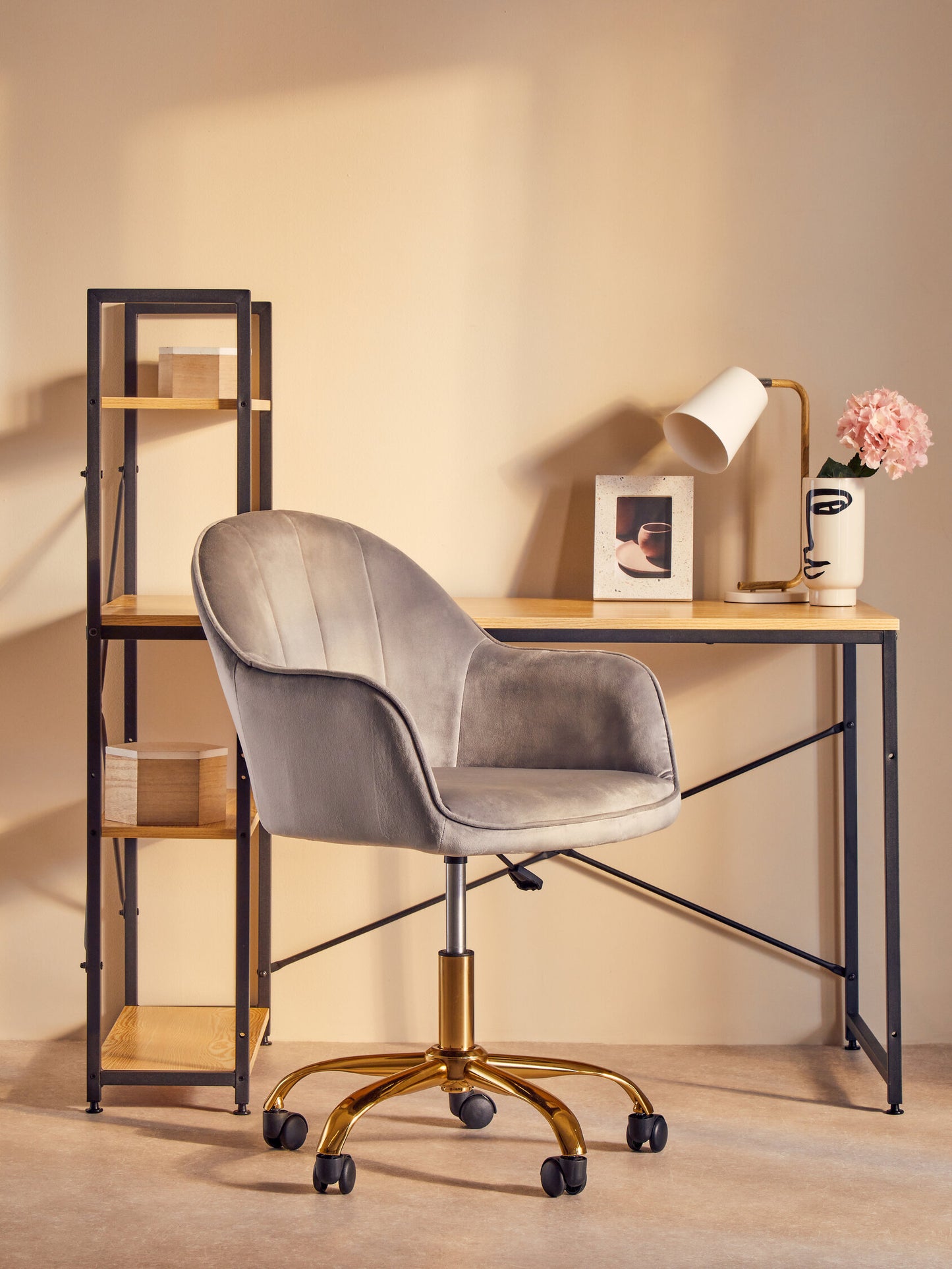 Amara Grey Velvet And Gold Home Office Chair