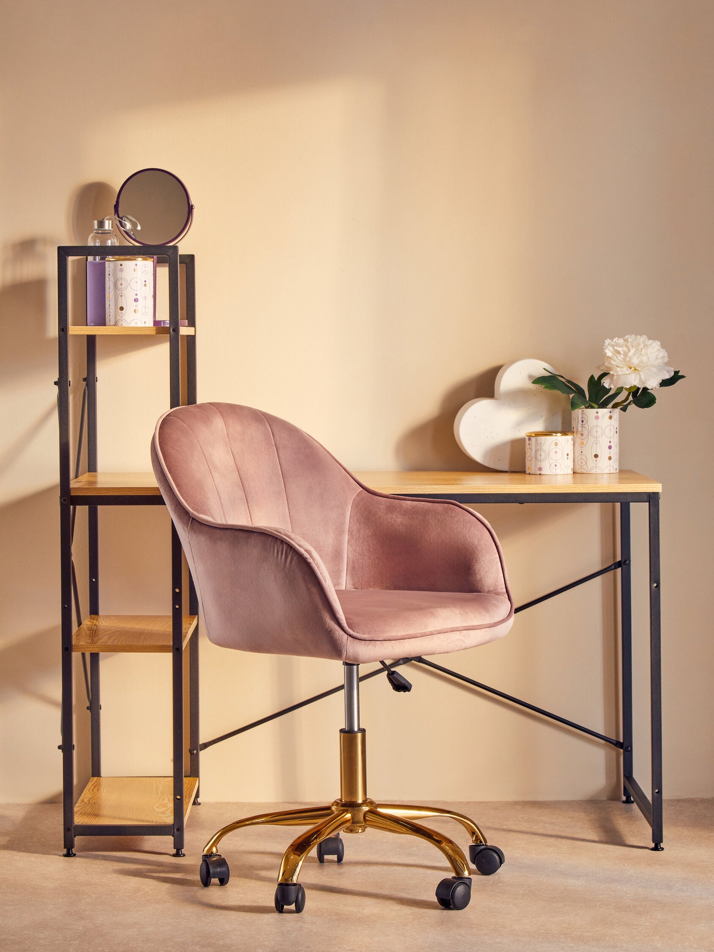 Amara Pink Velvet And Gold Home Office Chair