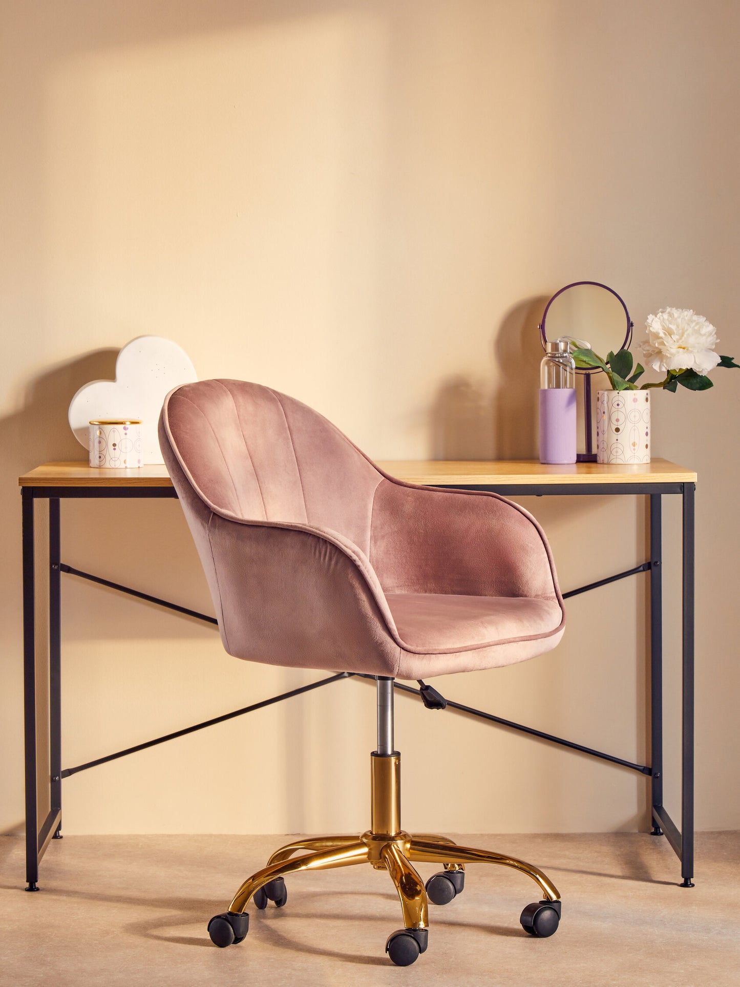 Amara Pink Velvet And Gold Home Office Chair