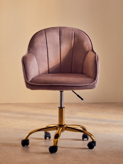 Amara Pink Velvet And Gold Home Office Chair