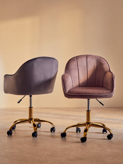 Amara Pink Velvet And Gold Home Office Chair