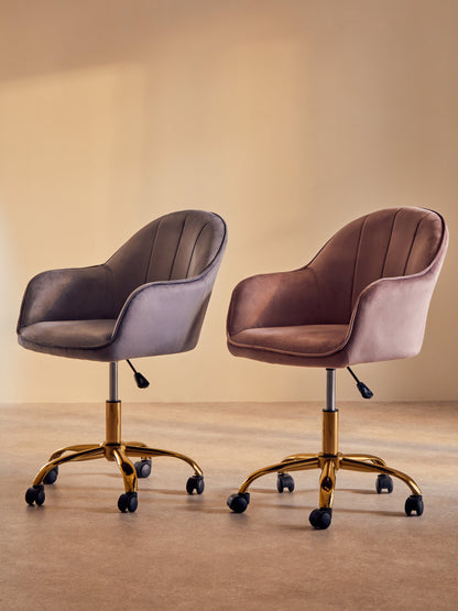 Amara Pink Velvet And Gold Home Office Chair