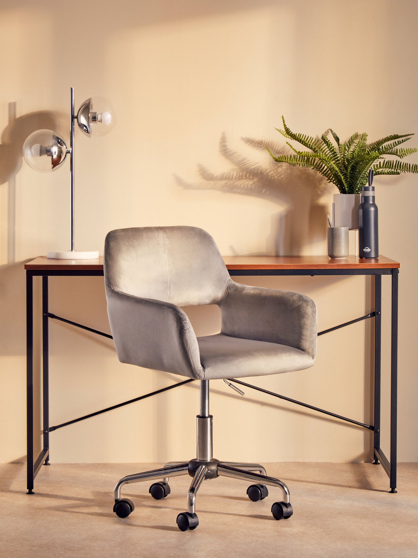 Jaxon Grey Velvet Retro Chrome Office Chair