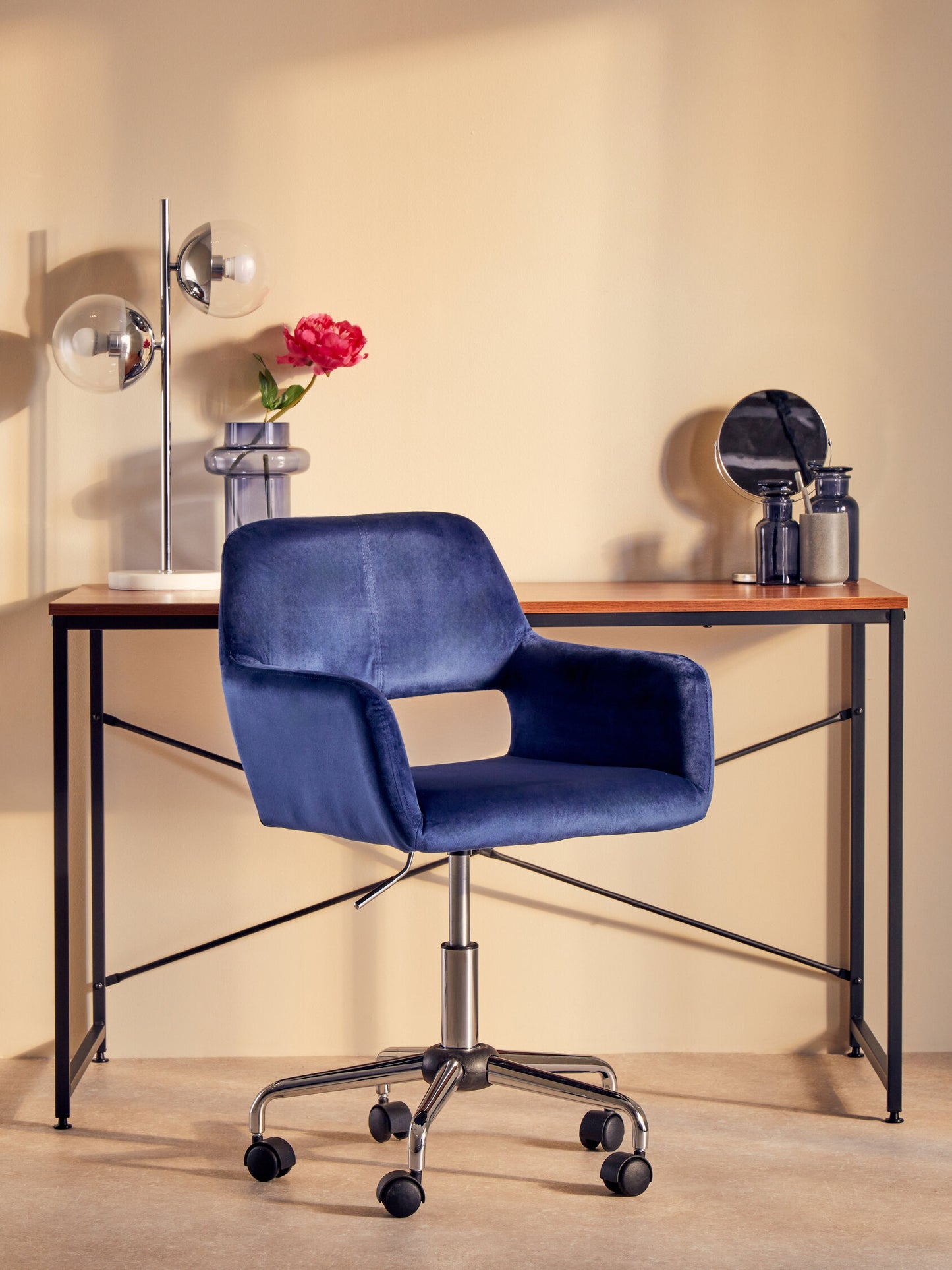 Jaxon Navy Velvet Retro Chrome Office Chair