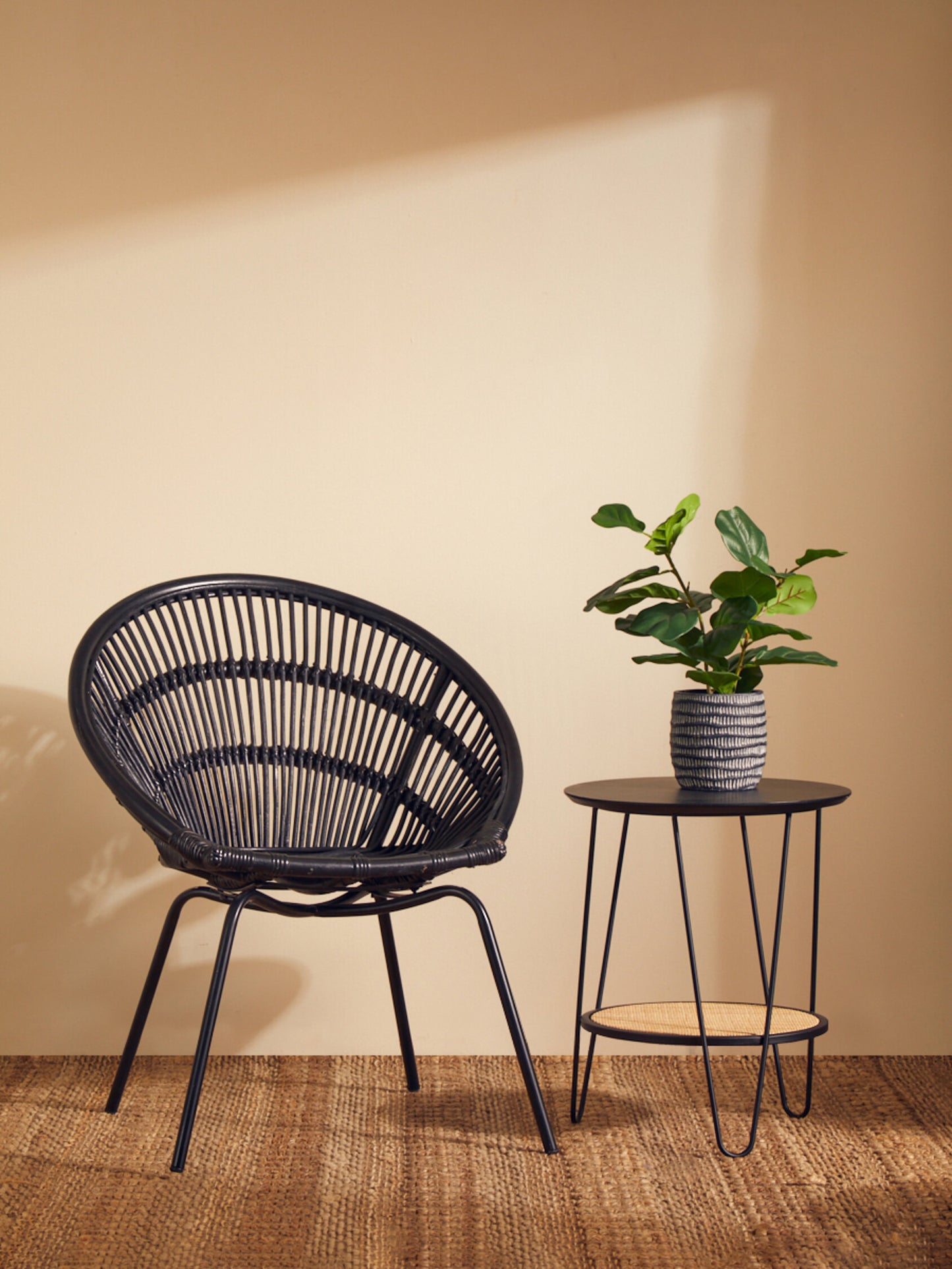 Napa Black Rattan Boho Accent Chair with Iron Legs