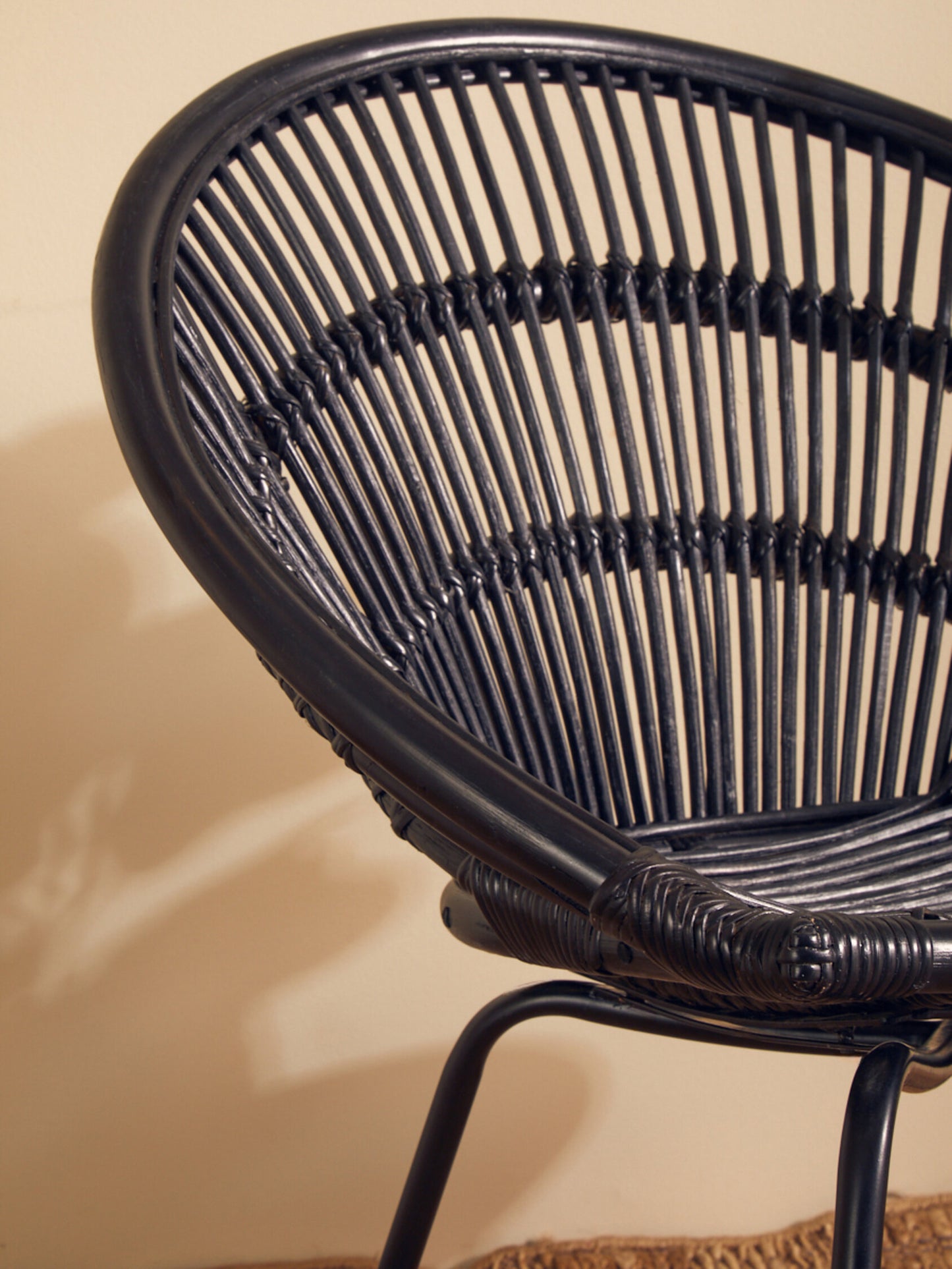 Napa Black Rattan Boho Accent Chair with Iron Legs