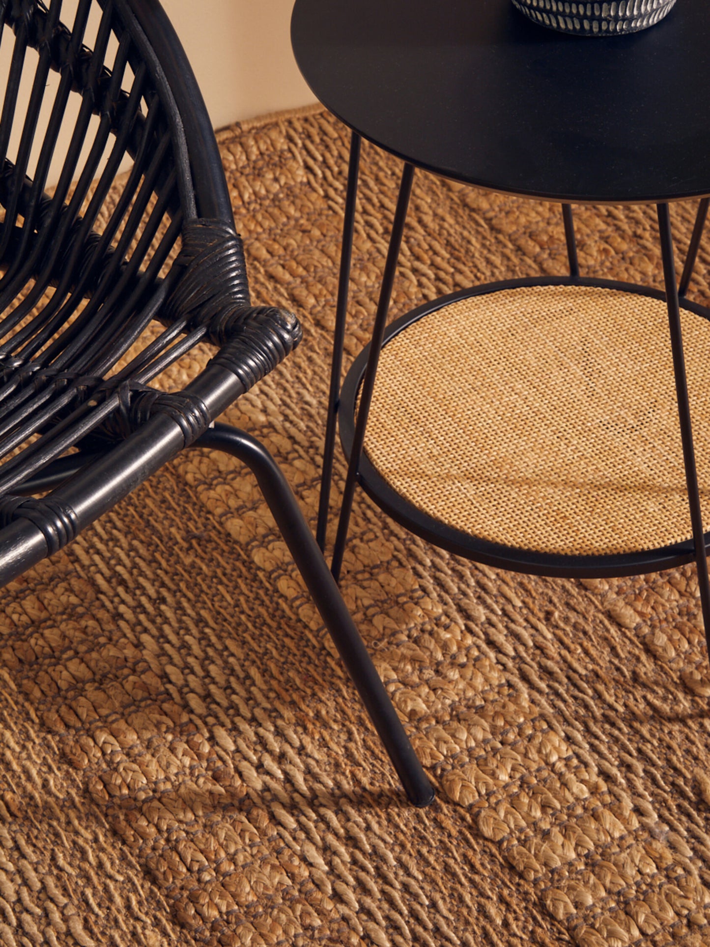 Napa Black Rattan Boho Accent Chair with Iron Legs