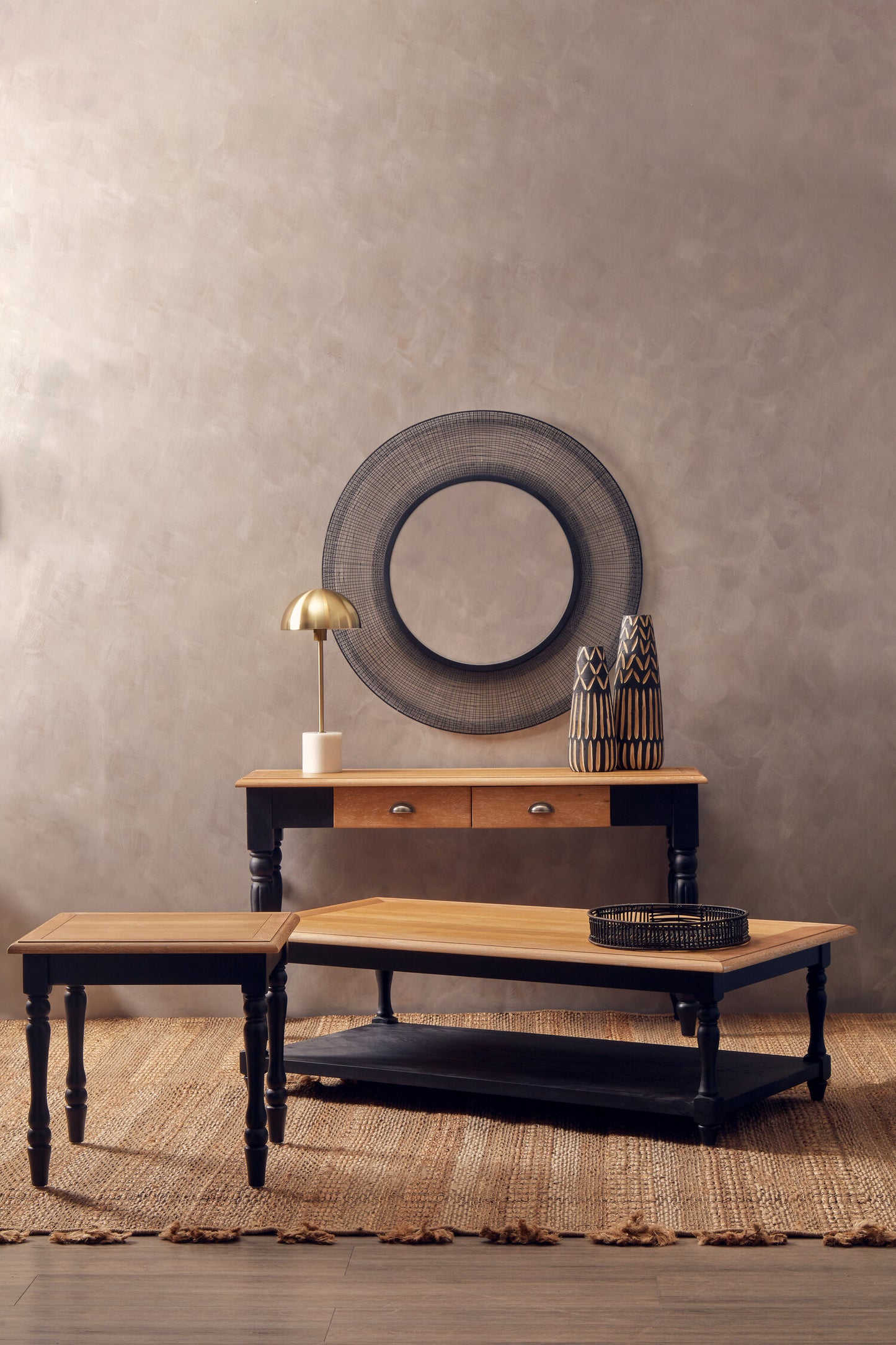 Davenport Grey Wash and Antique Black Rectangular Coffee Table
