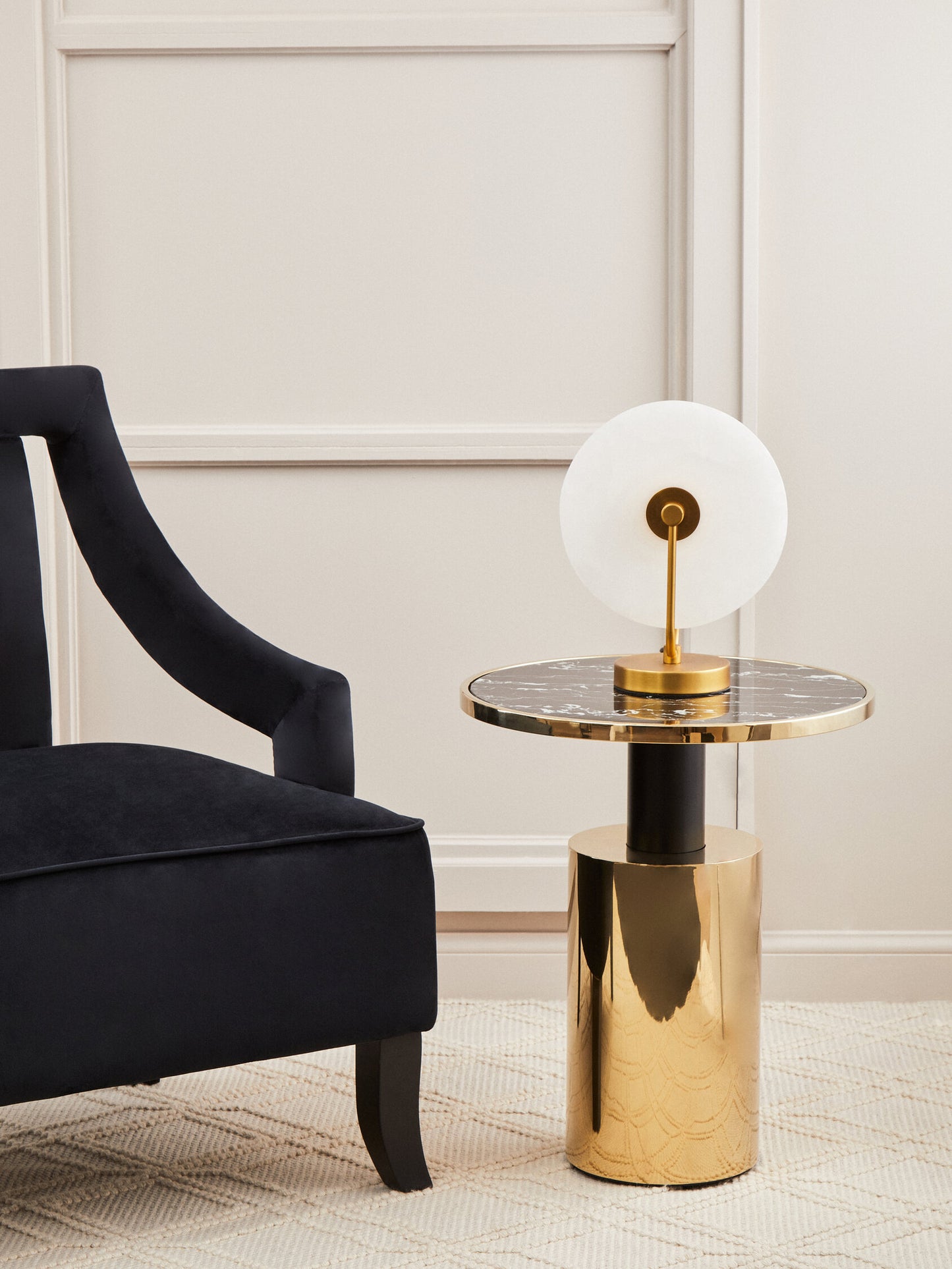 Mia Black Marble Effect Top and Gold Base Side Table