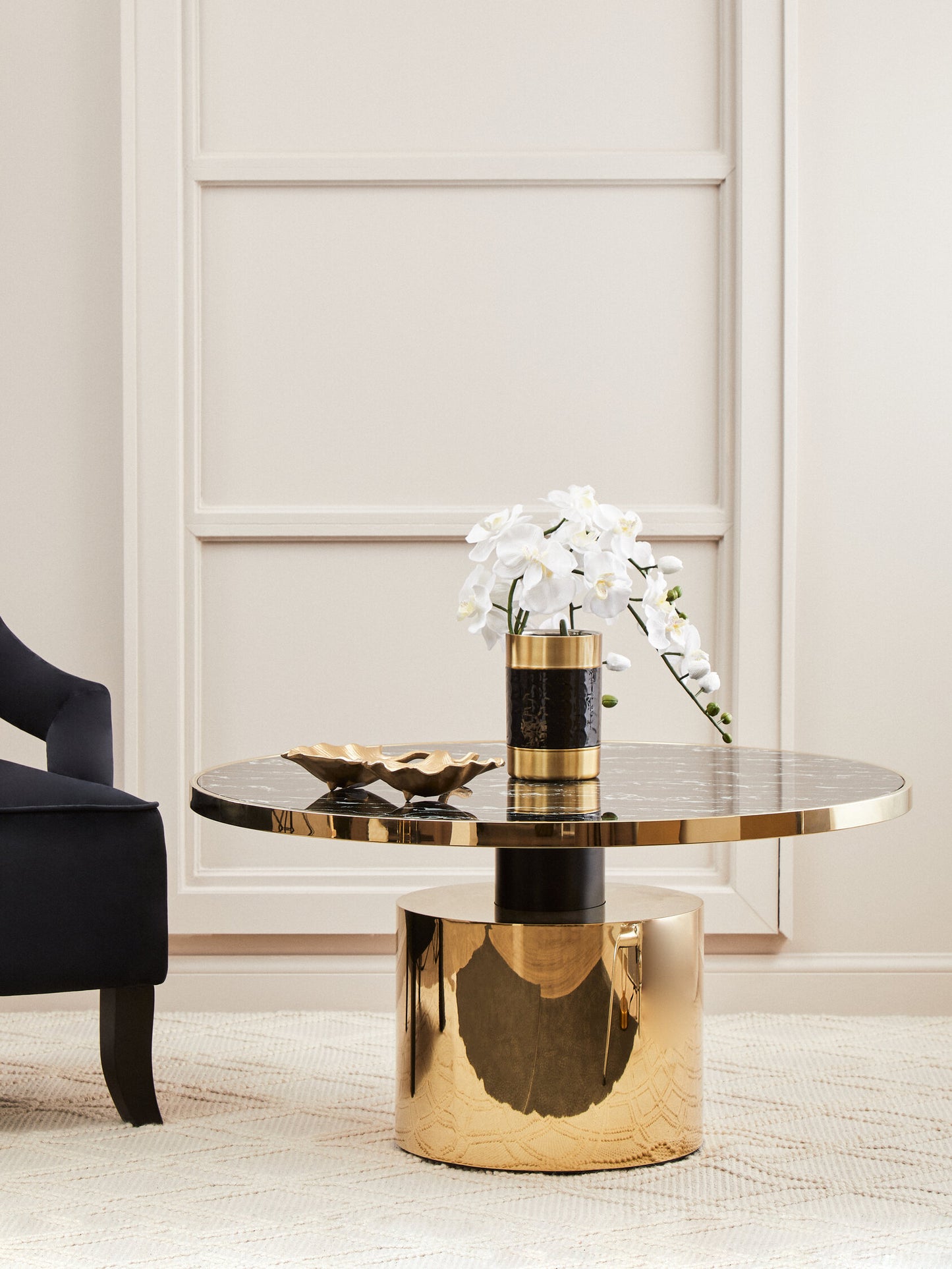 Mia Black Marble Effect Gold Base Coffee Table