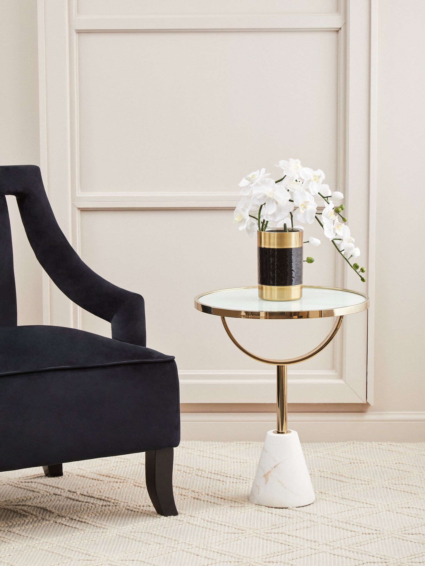 Mia White Glass and Marble Base Side Table